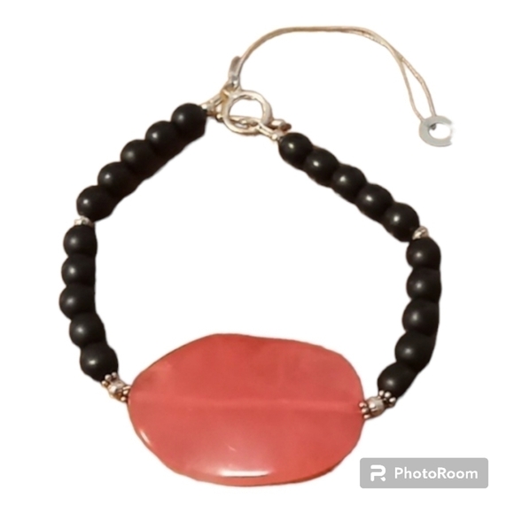 Necklace & Bracelet Matching Set. Black & Pink. Hand Crafted. - Picture 3 of 5